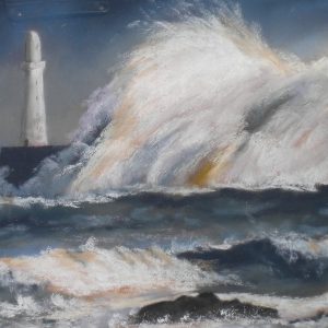 Waves breaking over Aberdeen Harbour
