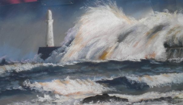 Waves breaking over Aberdeen Harbour